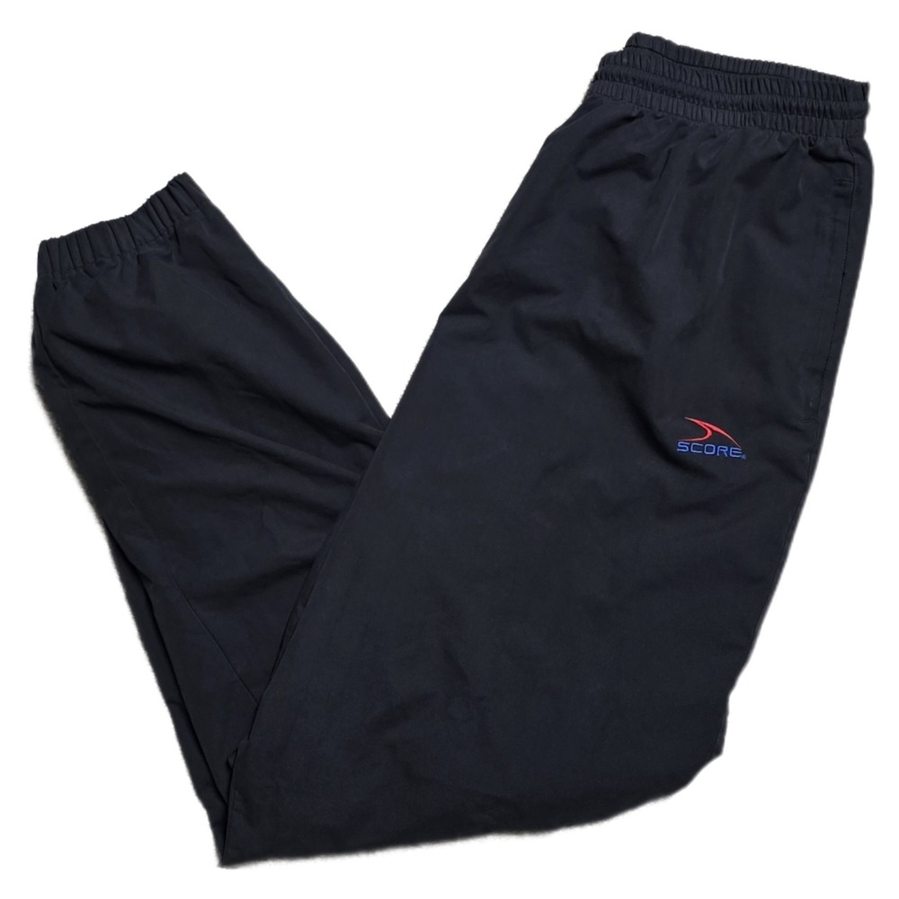 VTG 90s Score Nylon Track Pants Lined Mens L Black Joggers Zip Ankle Windbreaker